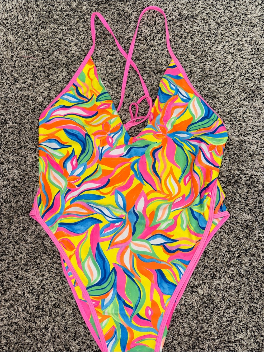 Kulani Kinis Plunge Cross Back One Piece - Tropical Illusion - Extra Large